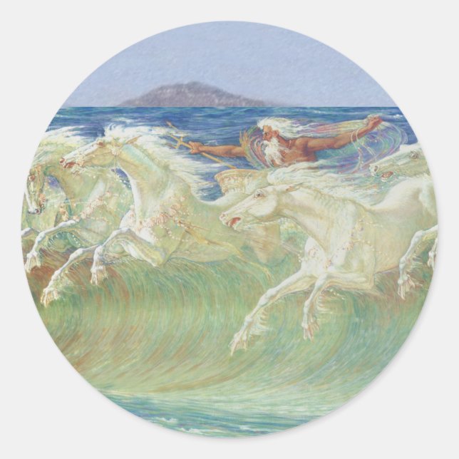 KING NEPTUNE'S HORSES RIDE THE WAVES CLASSIC ROUND STICKER (Front)