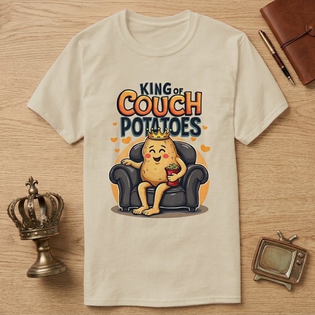 King of Couch Potatoes Humorous Spud Design T-Shirt (Creator Uploaded)