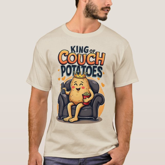King of Couch Potatoes Humorous Spud Design T-Shirt (Front)