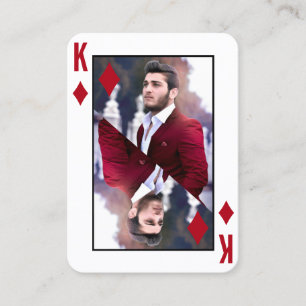 King of Diamonds Photo Red White Poker Player Business Card