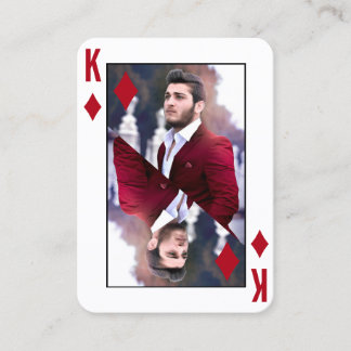King of Diamonds Photo Red White Poker Player Business Card