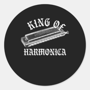 King Of Harmonica Instrument Blues Music Band Gift Classic Round Sticker