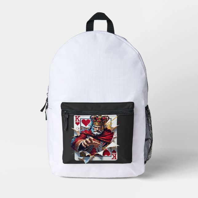 King of Hearts — Bold Royal Playing Card Illustrat Printed Backpack (Front)