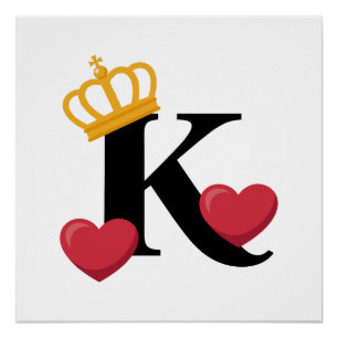 King of Hearts Crowned K Emblem Poster