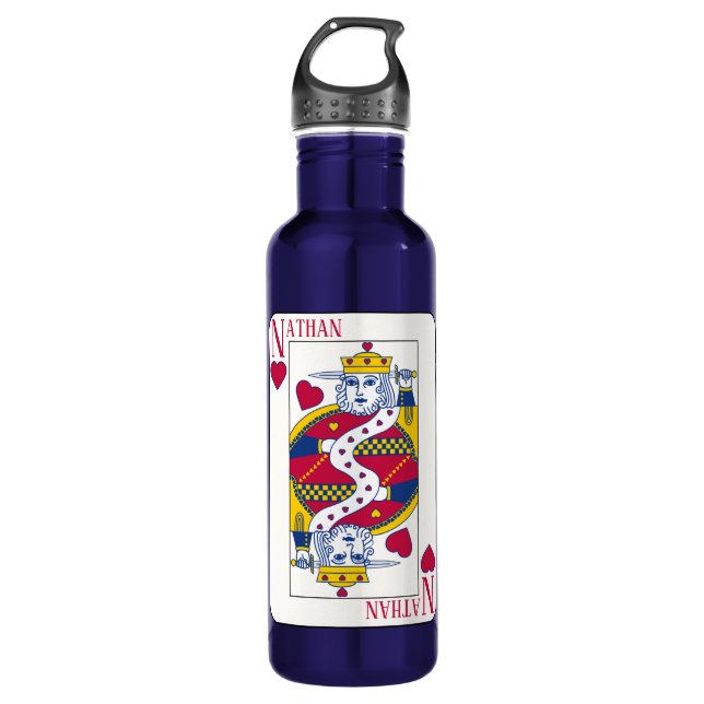 King of Hearts Custom Name Playing Card Stainless Steel Water Bottle (Front)