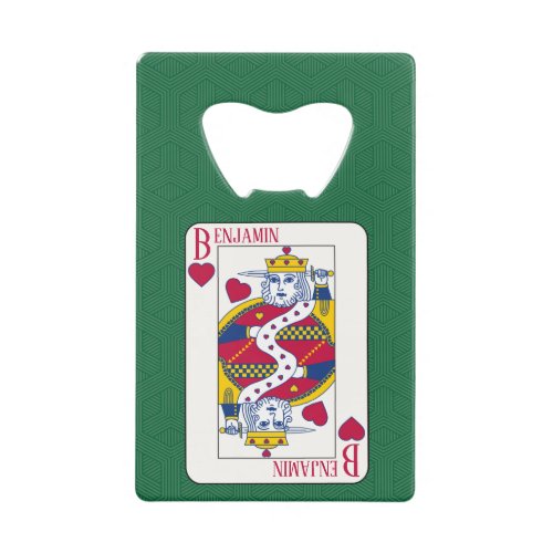 King of Hearts Custom Name Playing  Credit Card Bottle Opener