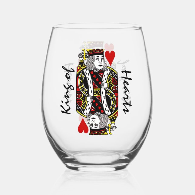 King of Hearts Design Stemless Wine Glass (Front)