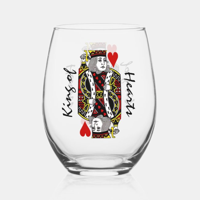 King of Hearts Design Stemless Wine Glass