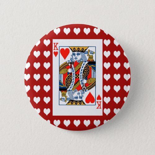 King of hearts playing card with hearts button