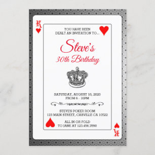 King of Hearts Poker Playing Cards Birthday Invite