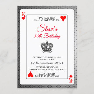 King of Hearts Poker Playing Cards Birthday Invite