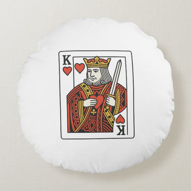 King of Hearts — Regal Red & Gold Round Pillow (Front)