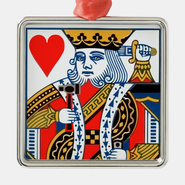 King of Hearts with hammer and sword Metal Ornament (Front)