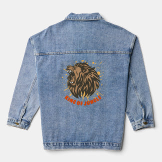King of Jungle Roaring Lion Graphic Denim Jacket
