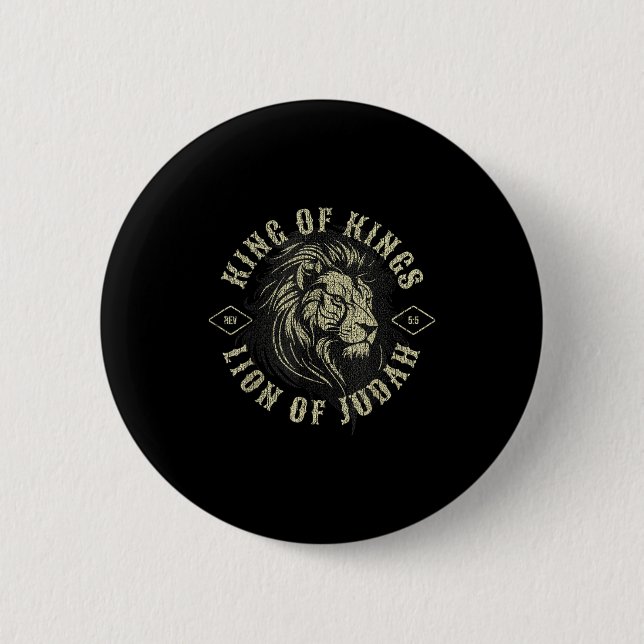 King Of Kings Lion Of Judah Christian Faith Religi Button (Front)
