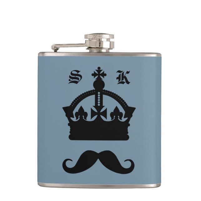 King of Mustaches custom monogram flask (Front)
