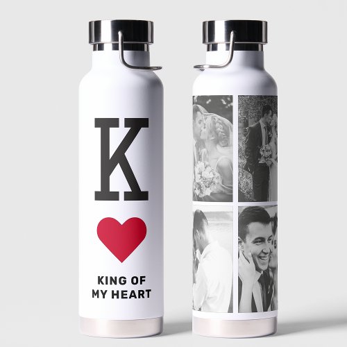 King of my Heart  Valentines Day Gift 4 Photo Water Bottle