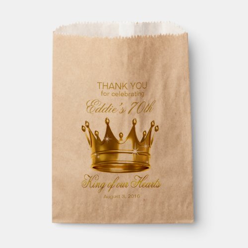 King of our Hearts 70th Birthday Gold Foil Crown Favor Bag