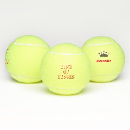 King of tennis personalize text and name and crown tennis balls