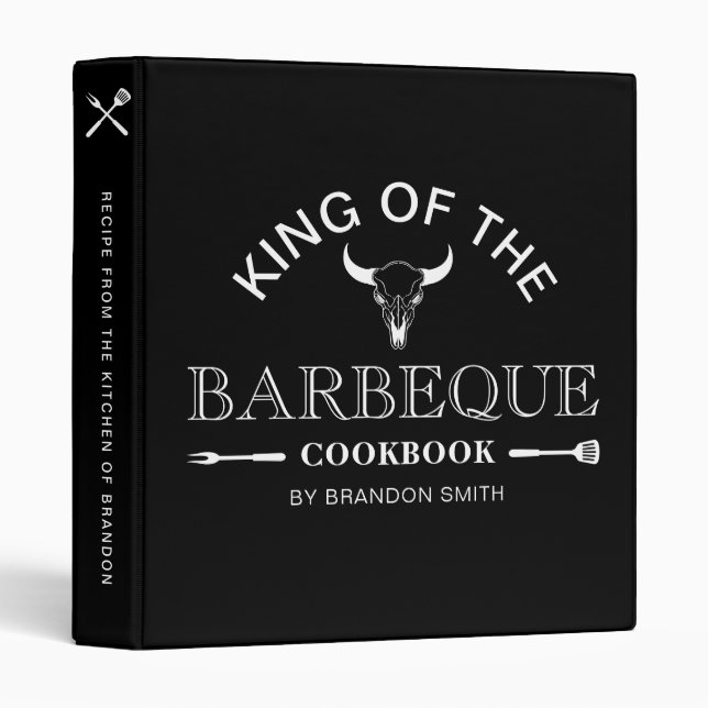 King Of The Barbeque Cookbook | Custom Name Black 3 Ring Binder (Front/Spine)