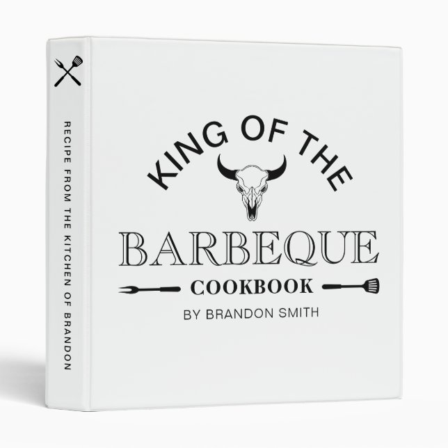 King Of The Barbeque Cookbook | Personalized Name 3 Ring Binder (Front/Spine)