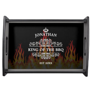King of The BBQ Black Serving Tray