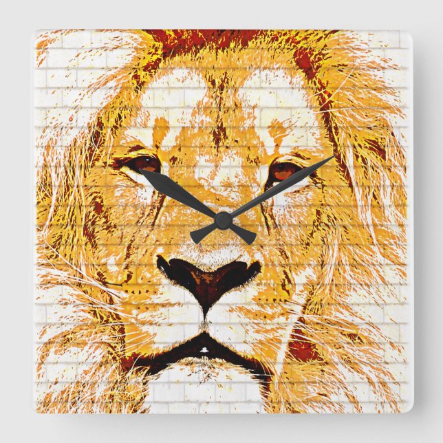 King of the Beasts Square Wall Clock (Front)