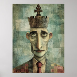 King of the Board, Whimsical Chess King Portrait Poster