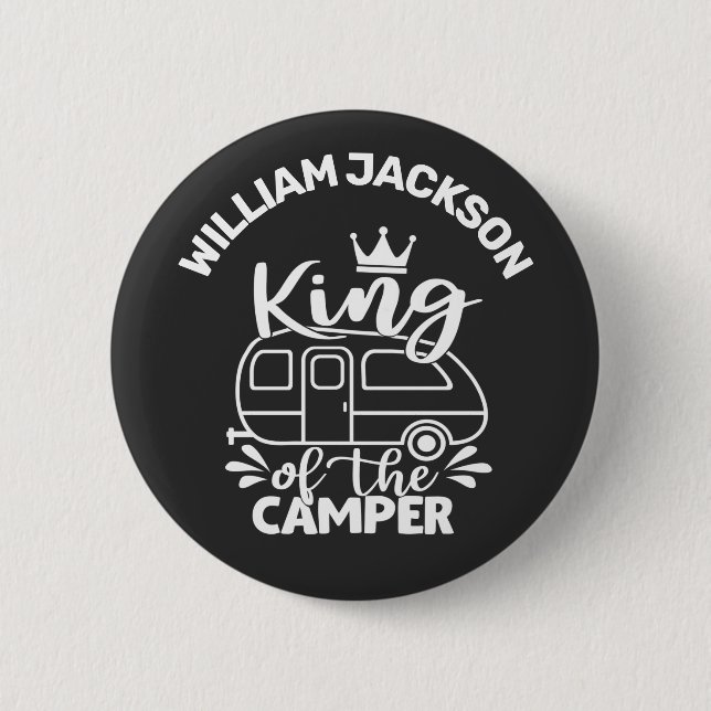 King Of The Camper w/ crown custom name camping Button (Front)