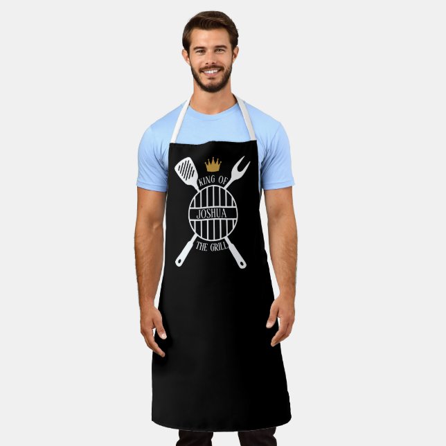 king of the grill BBQ gift for him dad Apron (Worn)