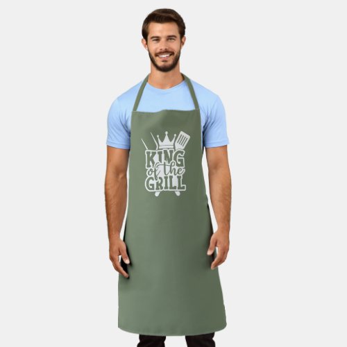 King Of The Grill BBQ Quote Camo Green Apron