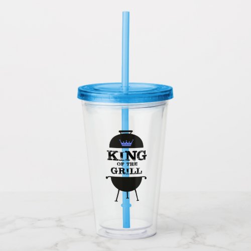 King Of The Grill Black Blue Crown Acrylic Tumbler