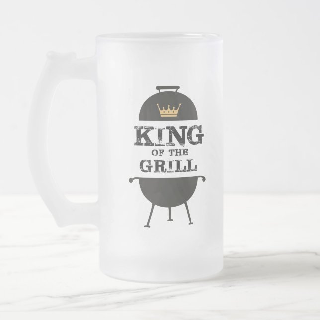 King Of The Grill, Black Gold Crown Frosted Glass Beer Mug (Left)