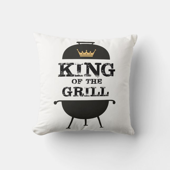 King Of The Grill, Black Gold Crown Throw Pillow (Front)