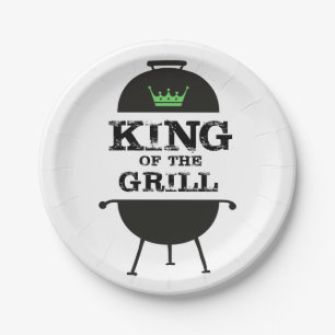 King Of The Grill, Black Green Crown Paper Plates