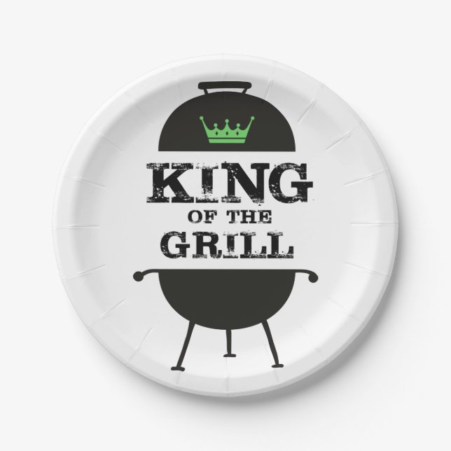 King Of The Grill, Black Green Crown Paper Plates (Front)