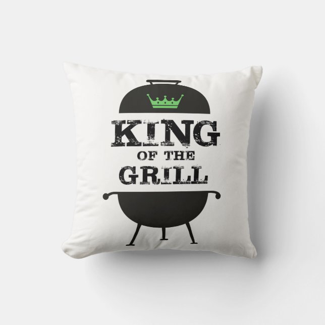 King Of The Grill, Black Green Crown Throw Pillow (Front)