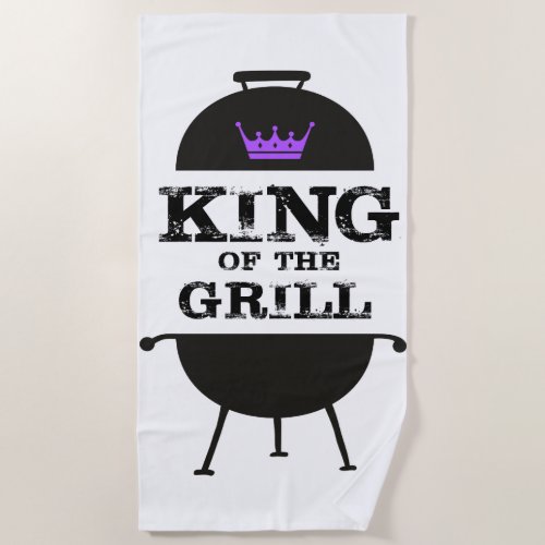 King Of The Grill Black Purple Crown Beach Towel