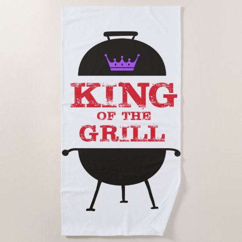 King Of The Grill Black Purple Crown Red Beach Towel