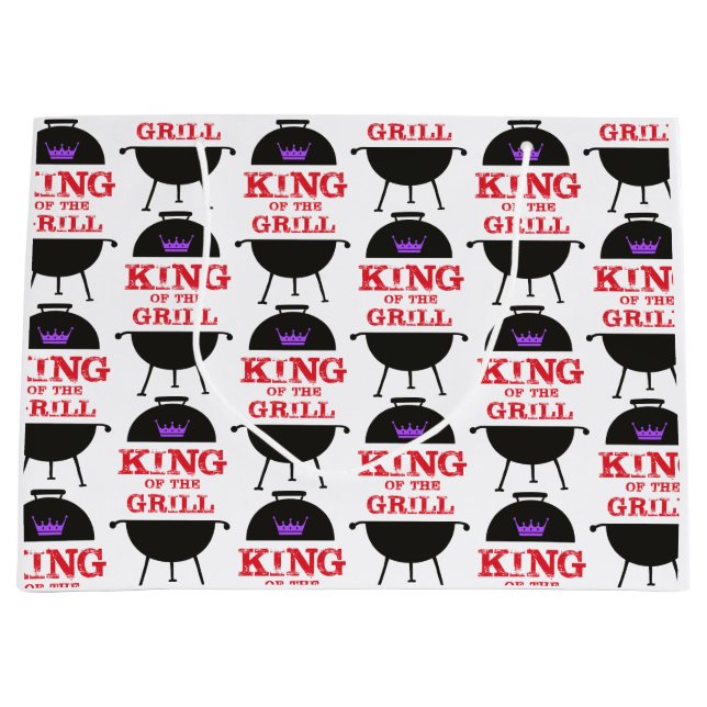 King Of The Grill, Black Purple Crown Red Large Gift Bag (Front)