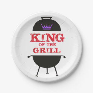 King Of The Grill, Black Purple Crown Red Paper Plates