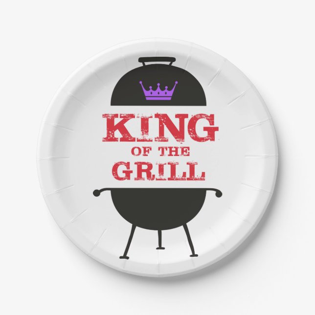 King Of The Grill, Black Purple Crown Red Paper Plates (Front)