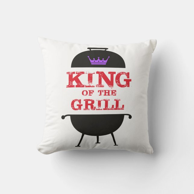 King Of The Grill, Black Purple Crown Red Throw Pillow (Front)