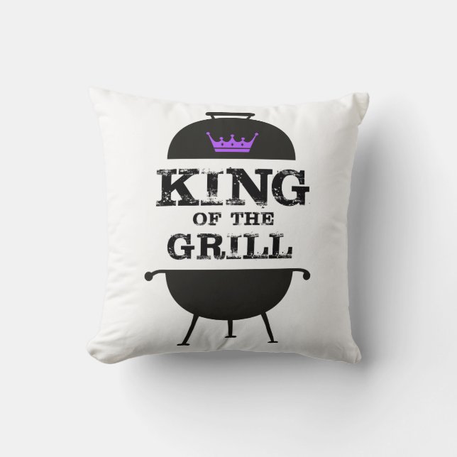 King Of The Grill, Black Purple Crown Throw Pillow (Front)