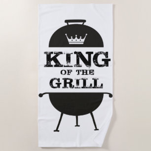 King Of The Grill, Black White Crown Beach Towel