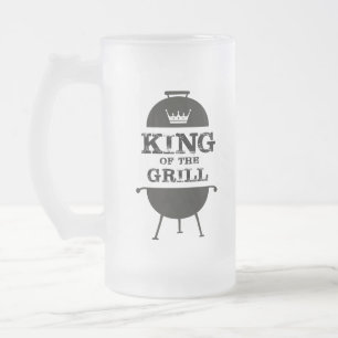 King Of The Grill, Black White Crown Frosted Glass Beer Mug
