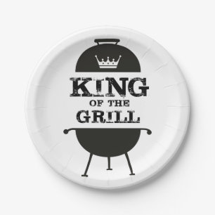 King Of The Grill, Black White Crown Paper Plates