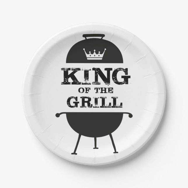King Of The Grill, Black White Crown Paper Plates (Front)