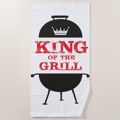 King Of The Grill Black White Crown Red Beach Towel