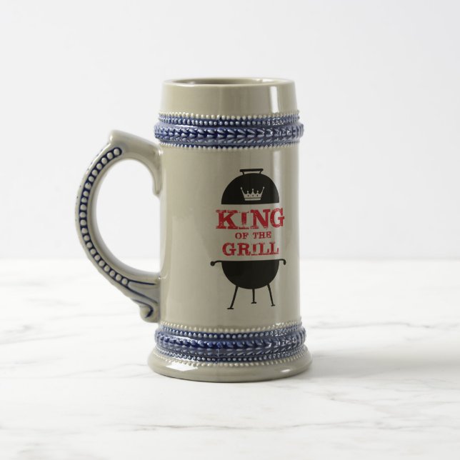 King Of The Grill, Black White Crown Red Beer Stein (Left)